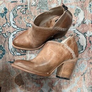 freebird Brown Leather Stacked Heel Ankle Booties